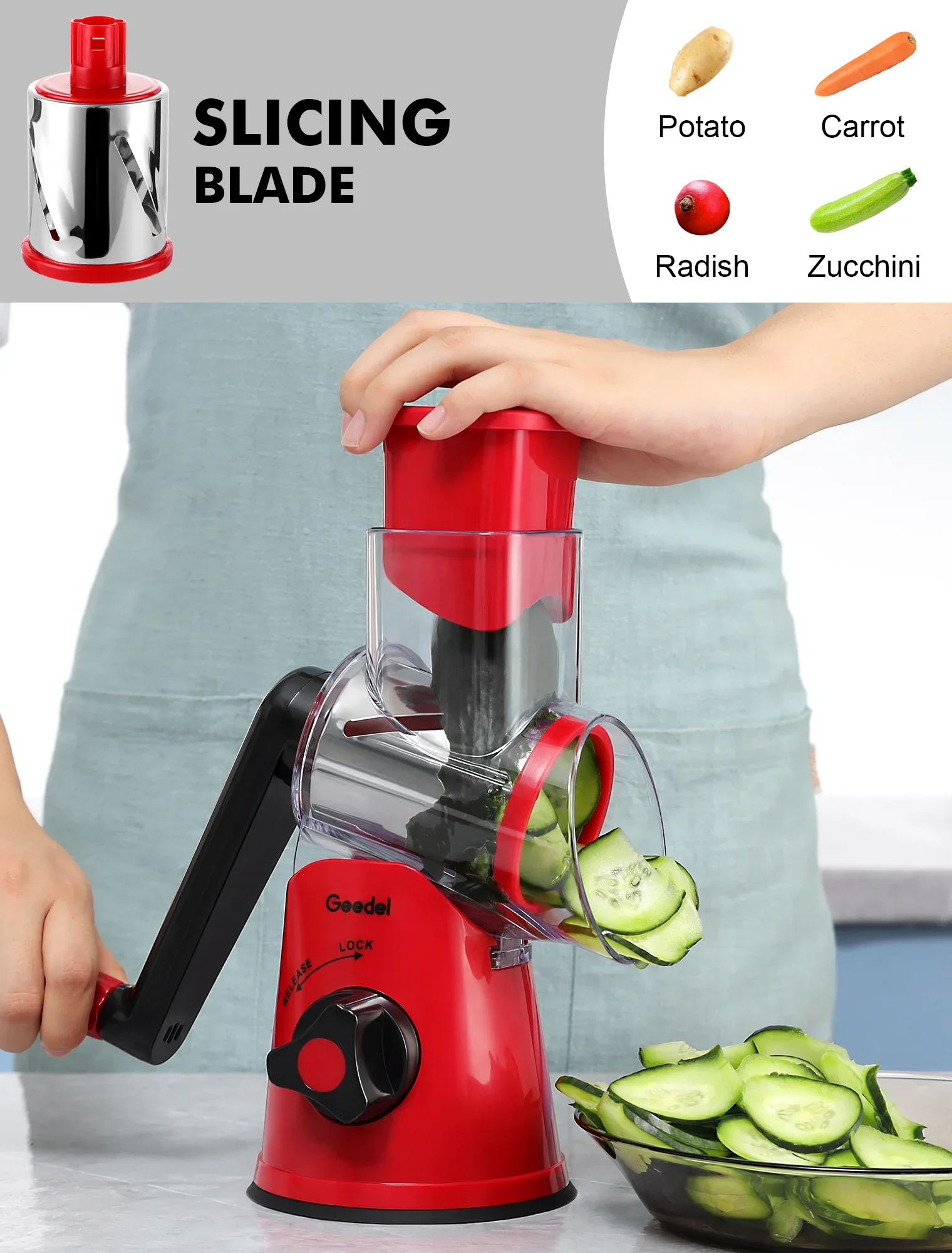3 in 1 Rotary Cheese Grater Vegetable Slicer ~ Effortless food prep in seconds - Image 4