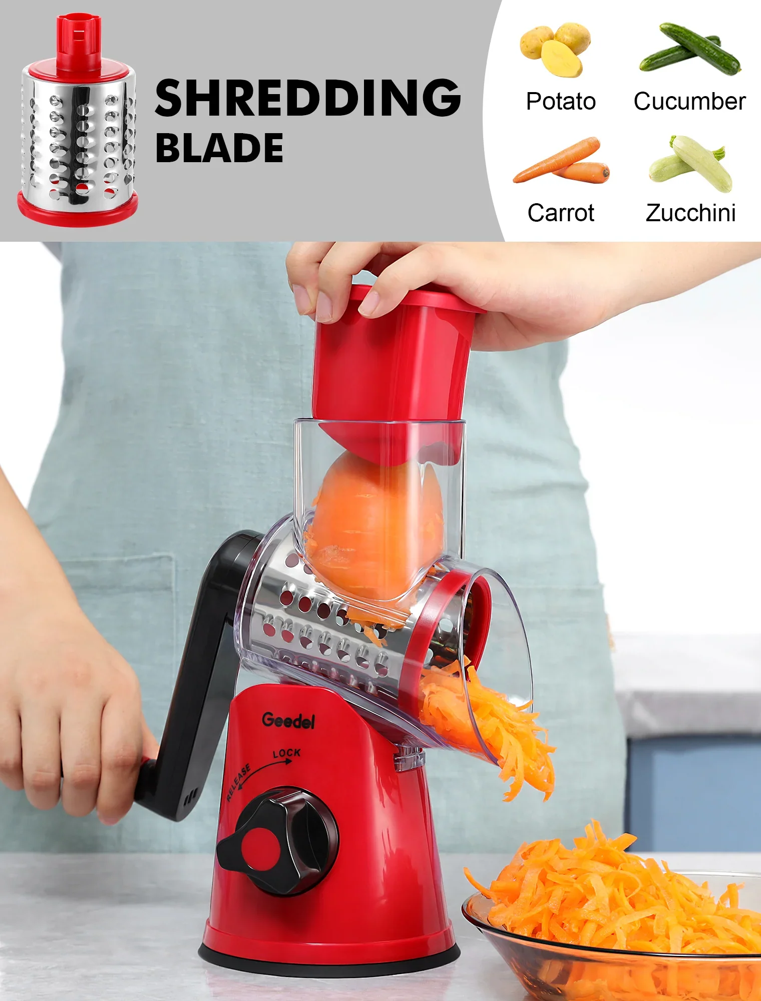 3 in 1 Rotary Cheese Grater Vegetable Slicer ~ Effortless food prep in seconds - Image 5