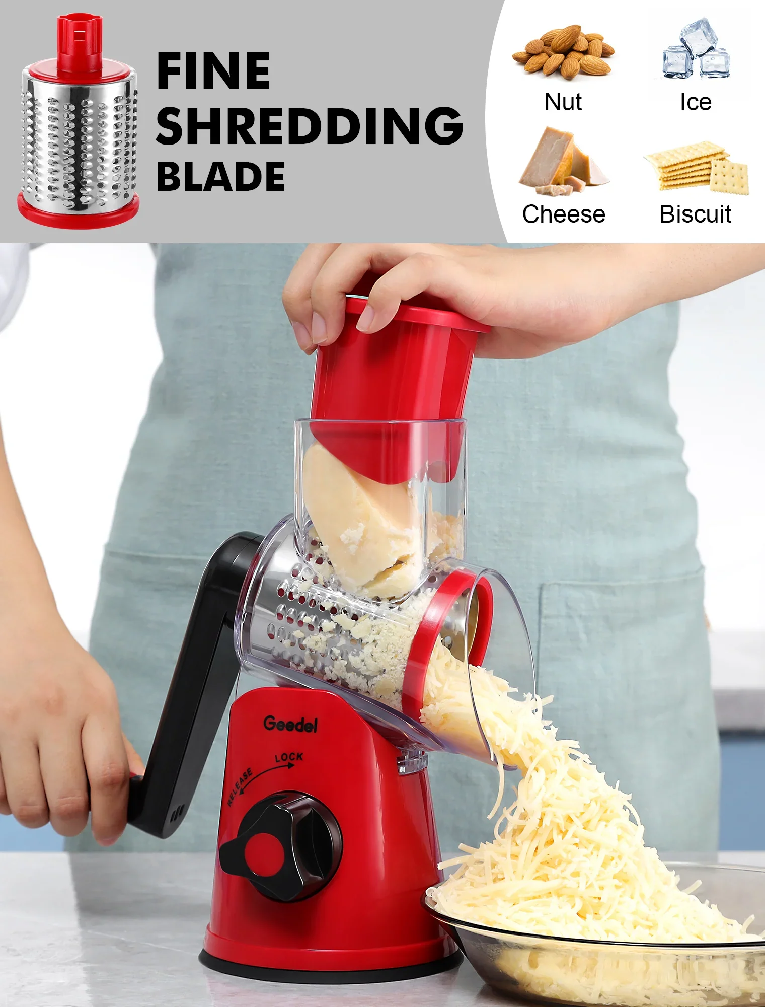 3 in 1 Rotary Cheese Grater Vegetable Slicer ~ Effortless food prep in seconds - Image 6