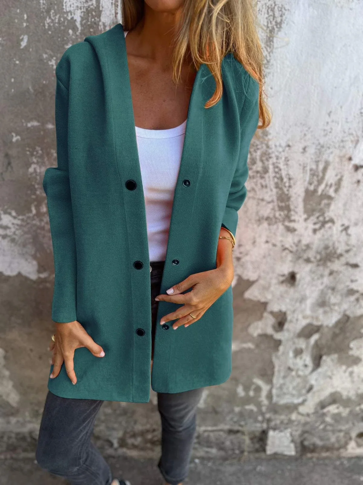 Casual Single Breasted Hooded Jacket ~ Throw-on style for breezy spring & autumn days. - Image 4