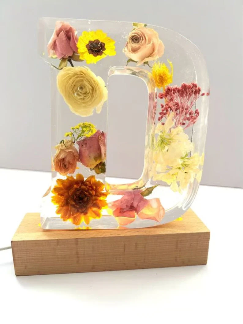 Handmade Floral Resin Night Light ~ Bring artistic light to your home effortlessly. - Image 4