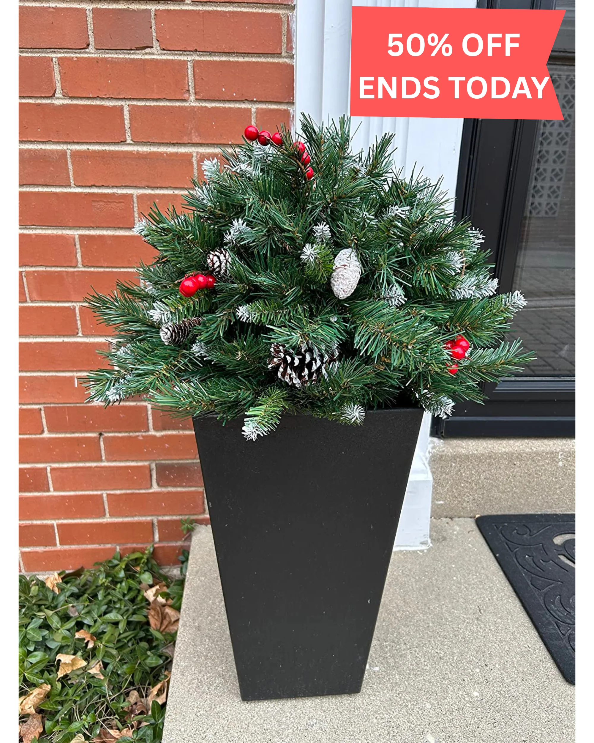 Mini Artificial Christmas Tree ▶︎ Weatherproof sparkle for entryways and patios