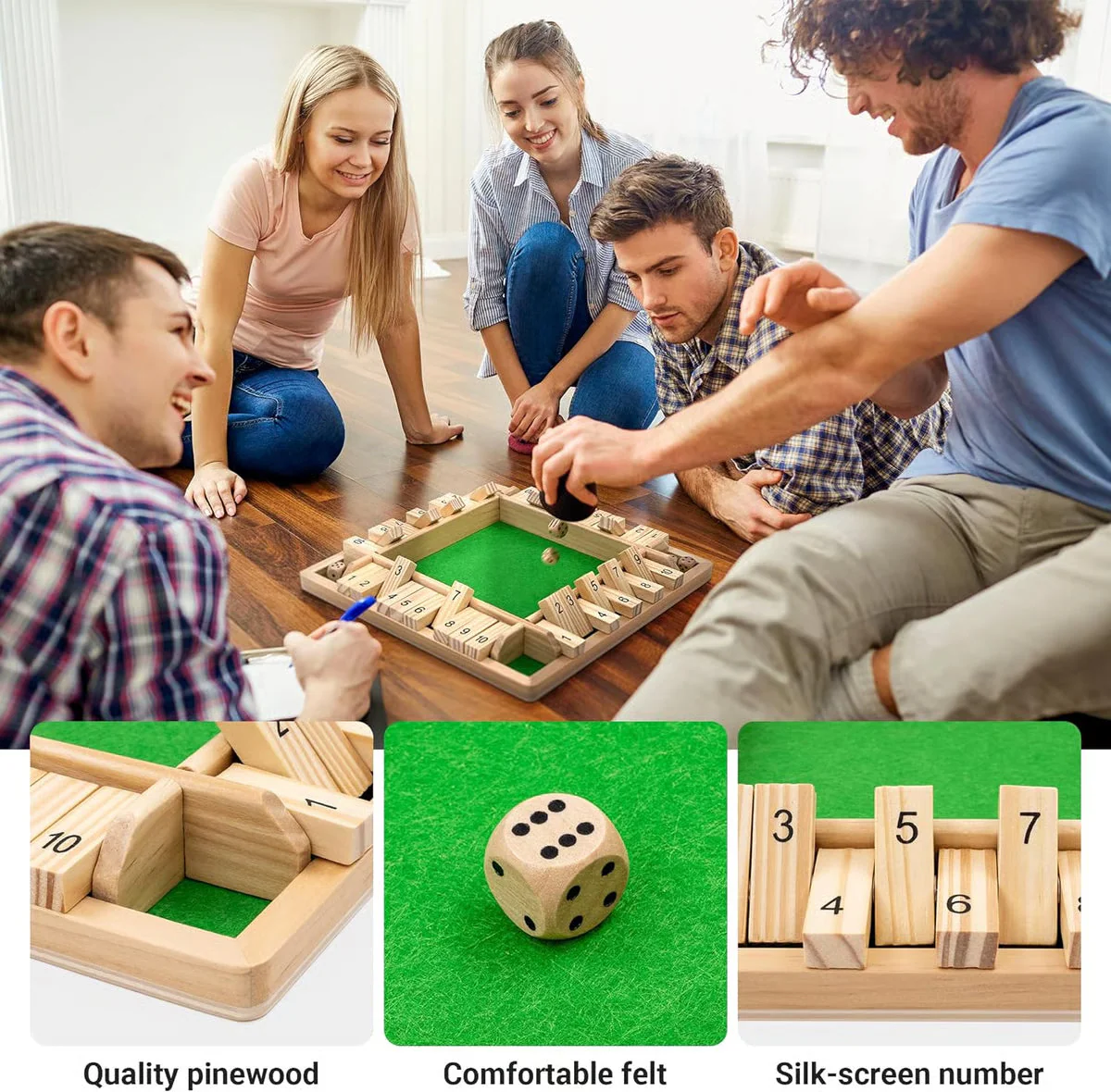 Shut The Box Board Game ~ Classic wooden dice game for family fun - Image 4