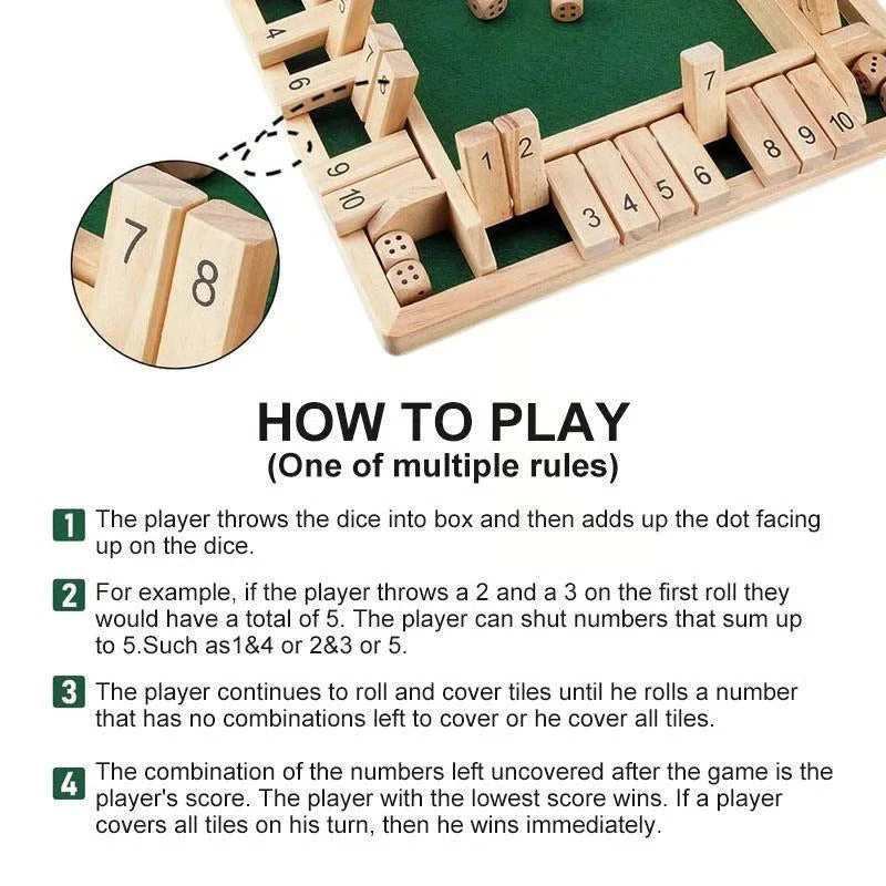 Shut The Box Board Game ~ Classic wooden dice game for family fun - Image 7